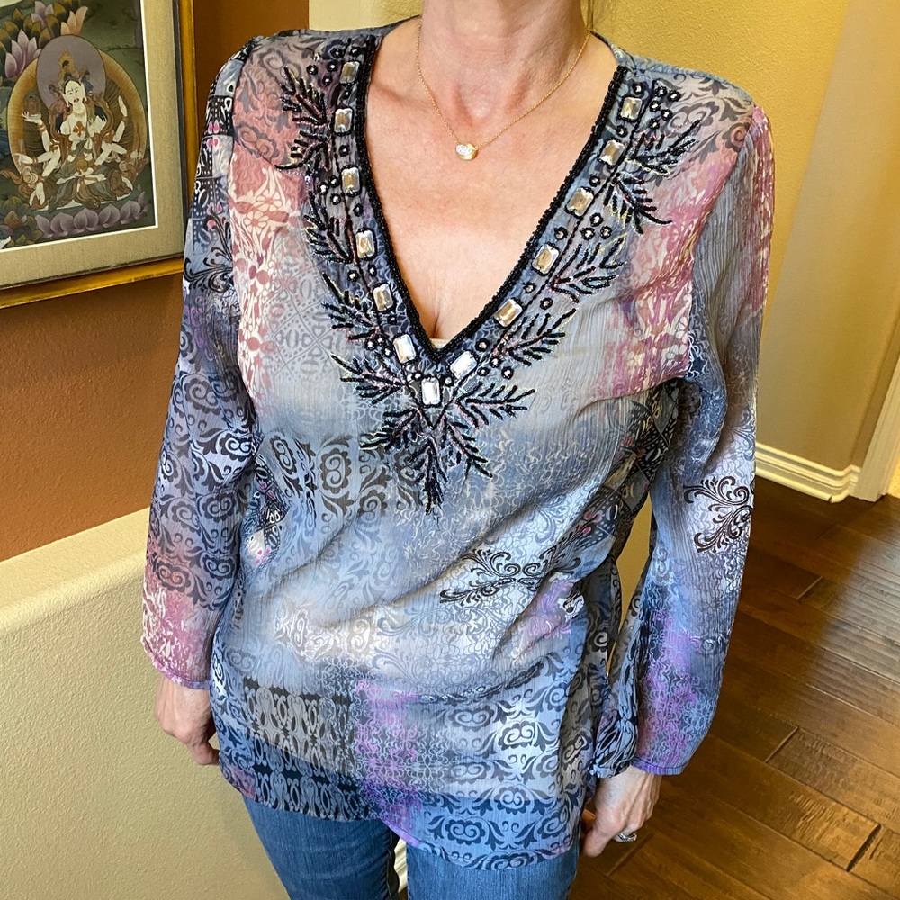 Raviya Sheer Colorful Tunic, size L